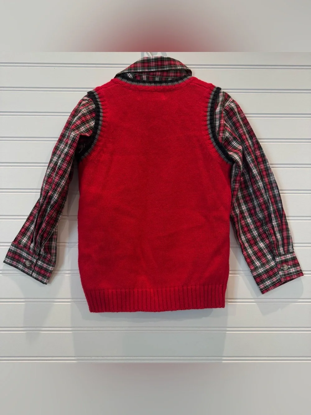 Goodlad Boys 4T Christmas Outfit Shirt Sweater Vest Train Plaid Holiday 2 Piece